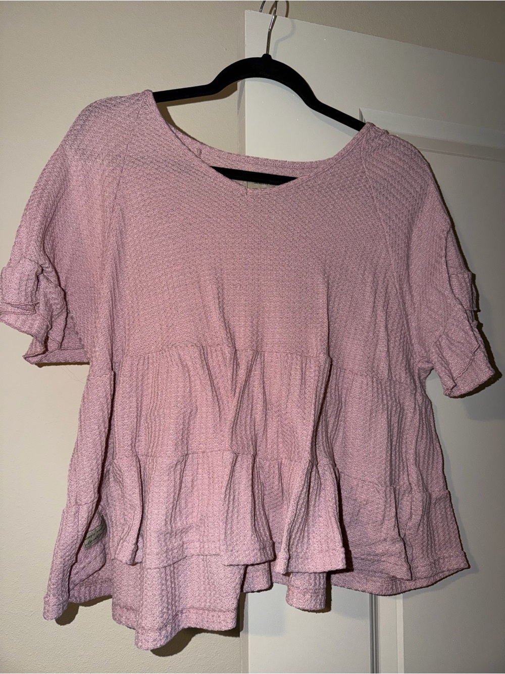 Simply Southern Light Pink Tiered Short Sleeve Blouse